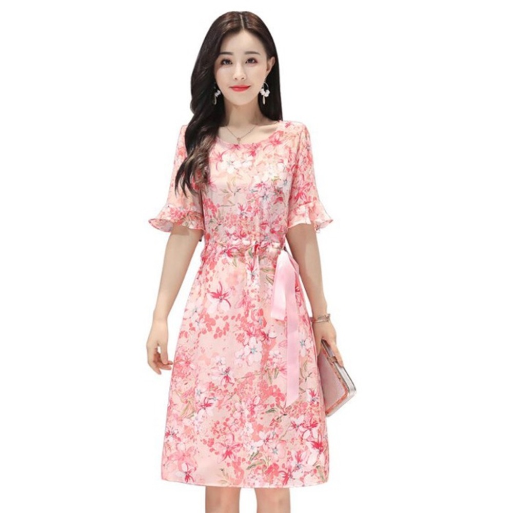 Aiyichu Floral Dress with Tie Ribbon , Size‎ XXL
